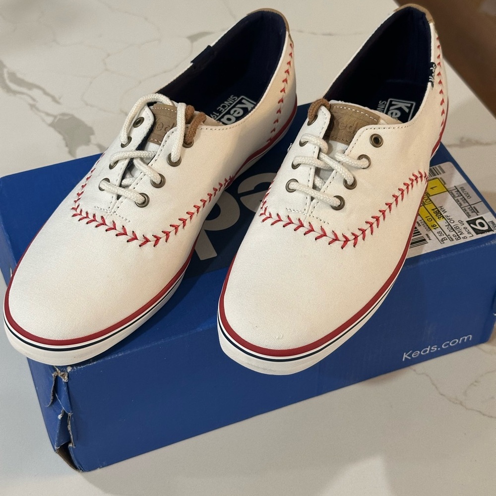 Keds White Shoes with Red stitching Accents
